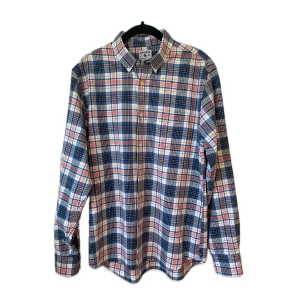 Mens Bonobos Long Sleeve Button Down Plaid 100% Cotton Size Medium